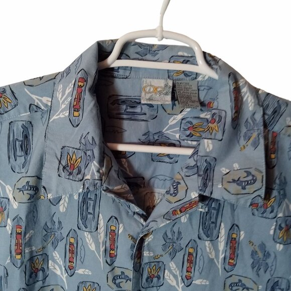 Op Sport Blue Hawaiian Surf Print Short Sleeve XL Tiki Cotton Aloha Beachwear - Picture 3 of 9